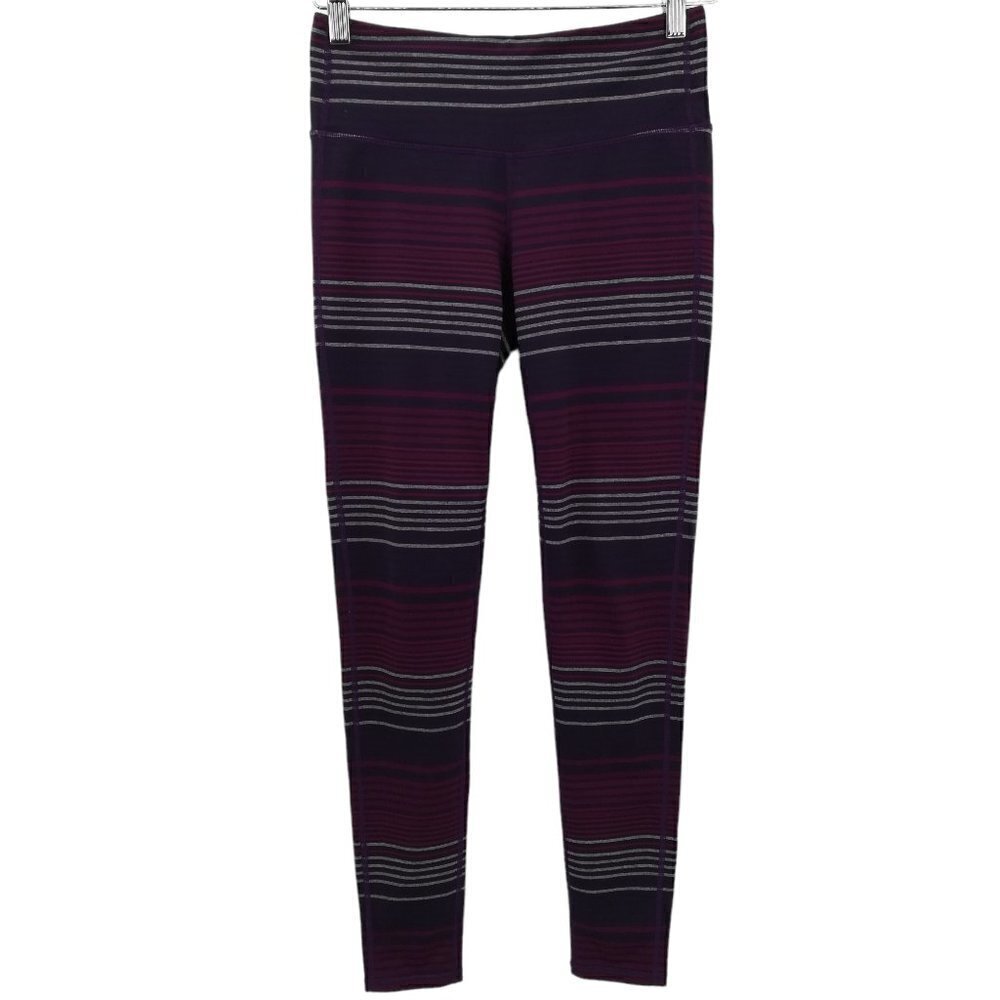Athleta Purple Stripe Chaturanga Colorblock Leggings Size S Pants 7/8 Gray